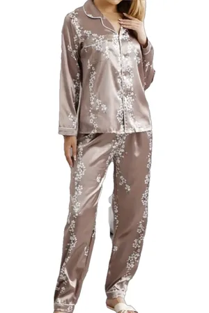 Merkloos Dilena fashion 2 delig satijn pyjama set bloem