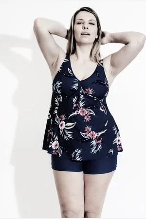Merkloos Tankini Dames 2 delig- Stijlvolle Oversized Tankini- Dames Badmode&Bikini- Badkleding- Zwempak- Strandkleding- Swimwear NH302- Bleoemnprint