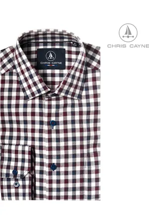 Chris Cayne Heren overhemd - overhemd heren - maat 4XL - offwhite/bordeaux/donkerblauw - lange mouwen – kent kraag - overhemd met borstzak - herenkleding overhemd – herenmode - grote maten herenkleding - grote maten heren - grote maten overhemd