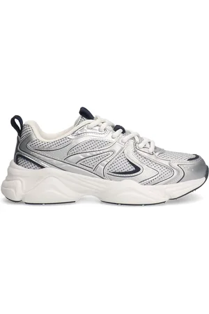 Sacha Dames - Zilveren metallic sneakers met blauwe details
