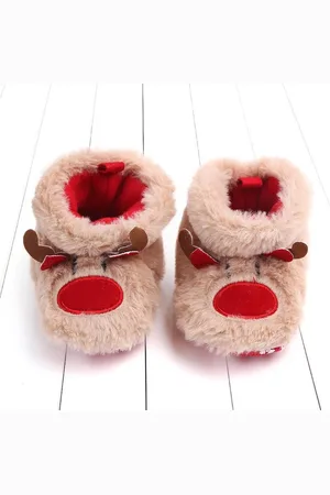 Merkloos Babyslofjes | Rendier | Beige | | 0-6 maanden | 11 CM | Antislip | Pluche voering | Babyslofjes | Kerstslofjes | sloffen | Merry Christmas | Kerst | Winter Sloffen | Babyschoenen | Babyschoentjes | Unisex | Meisjes/Jongens | Kraamcadeau