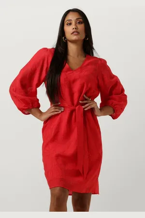 Jansen Amsterdam Ff517 Dress 3/4 Puffed Sleeve V-neck Jurken Dames - Kleedje - Rok - Jurk -