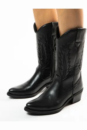 Manfield Dames - Zwarte leren cowboylaarzen
