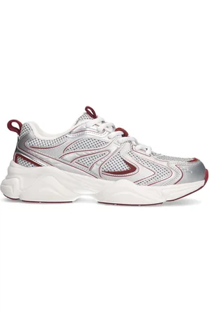 Sacha Dames - Zilveren metallic sneakers met rode details