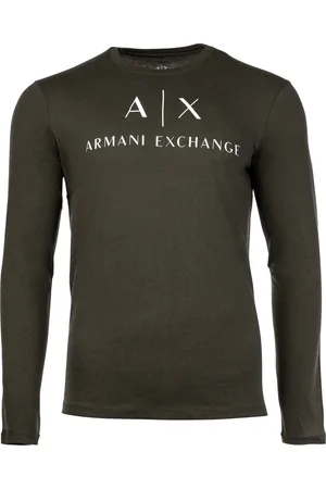 Armani Exchange Groen Katoenen T-Shirt Met Lange Mouwen En Ronde Hals