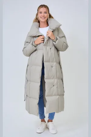 Merkloos Winterjas Champagne Puffer - Lange Gewatteerde Dames Jassen - Hoge Kraag - Verstelbare Riem/Ceintuur