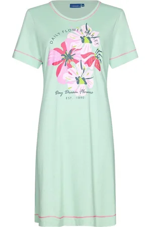 Pastunette Dames nachthemd korte mouw - Green Flower - 44