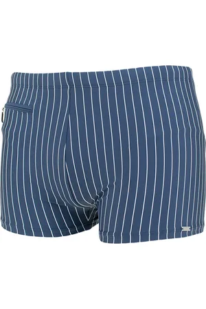 Schiesser Zwembroek in retrostijl met zakje met ritssluiting, tricot gerecycled strepen admiraalblauw - Nautical Casual Heren Onderbroek - admiral