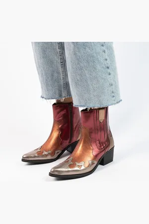 Manfield Dames - Bruine metallic leren cowboy laarzen