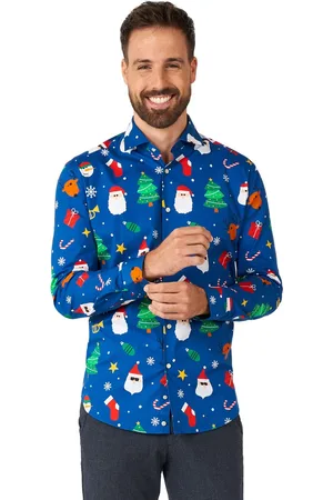OppoSuits Festivity Blue - Heren Kerst Overhemd - Kerstshirt -