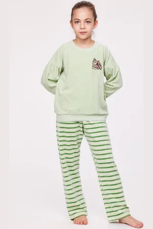 Woody Pyjama meisjes strepen broek velours