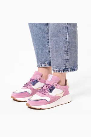 Manfield Dames - leren sneakers met metallic details