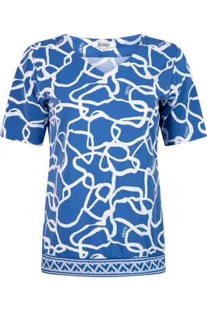 ZOSO T-shirt Phoenix Print Travel Shirt 242 1010 0016 Strong Blue White Dames
