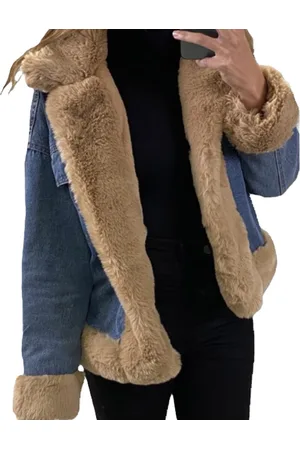 Merkloos Dames Spijker Jas-Jack Camel faux Fur