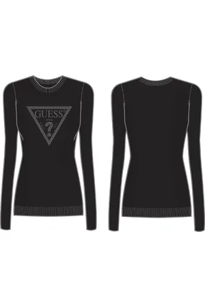 Guess Zwarte Top Met Gebreide Print Met Lange Mouwen En Ronde Halslijn