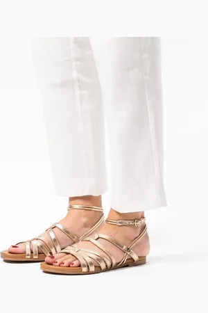 No Stress Dames - Goudkleurige leren sandalen met bandjes