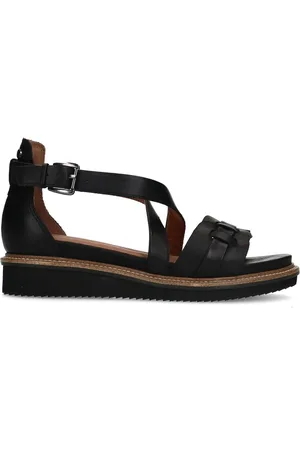 No Stress Dames - Zwarte leren sandalen met gevlochten band