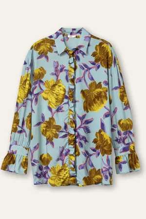 Oilily Blues Peony Blouse - Lange Mouwen - Blouses - Opstaande Kraag - Dames - Loose Fit - - 34