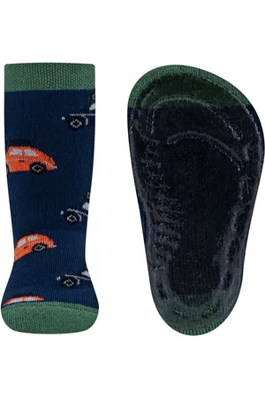 Ewers Antislipsok - Autos Donkerblauw/Oranje - Donkerblauw&Groen - Siliconenzool-19/20