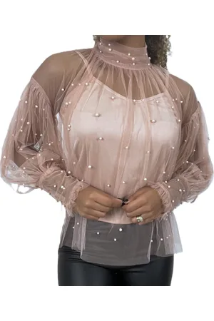 Merkloos Dames Blouse tule met parels oudroze