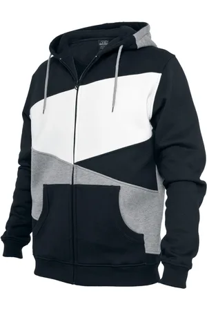 Urban classics Zig Zag Zip Hoodie Vest met capuchon zwart-grijs-wit M Heren
