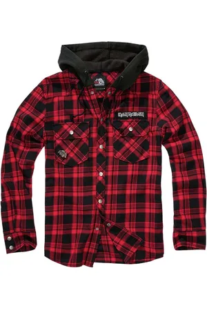 Brandit Iron Maiden - Check Sweathood Eddy Longsleeve shirt - L - /Rood