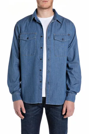Replay Heren Overhemd 6.5 OZ DEEP BLUE DENIM regular fit Blauw M Volwassenen