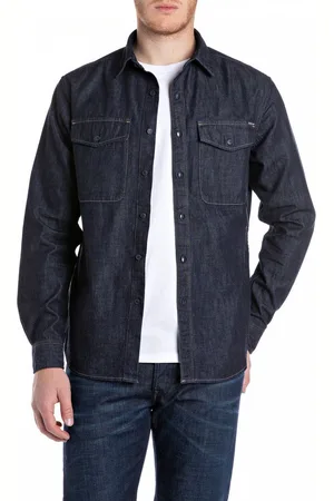 Replay Heren Overhemd 6.5 OZ DEEP BLUE DENIM regular fit Blauw M Volwassenen