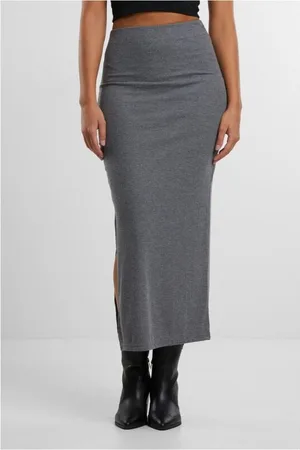 Urban classics Ladies Rib High Slit Skirt Lange rok gem??leerd S