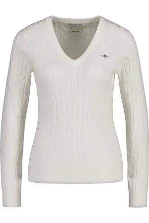 GANT Gebreide trui STRETCH COTTON CABLE V-NECK