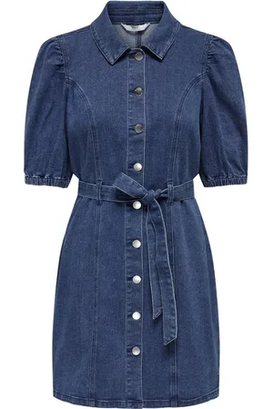 ONLY Jurk Onlvibbe Ss Belt Dnm Dress Mbd Noos 15304123 Midium Blue Denim Dames