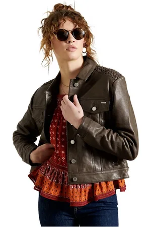 Superdry Leather Stateside Jas Bruin M Vrouw