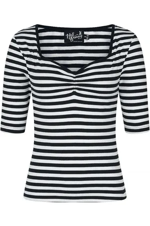 Hell Bunny Warlock Top Shirt met lange mouwen zwart-wit L Dames