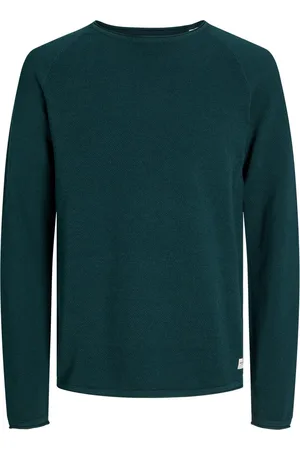 JACK & JONES Hill knit crew neck slim fit - heren pullover katoen met O-hals - donker melange