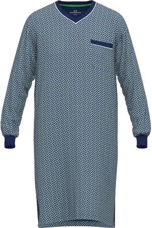 Götzburg Gotzburg heren nachthemd V-hals - middenblauw mini dessin