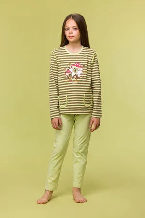Woody Pyjama meisjes - eend - streep - 242-10-PLG-S/981 - maat 128