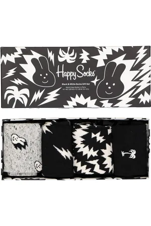 Happy Socks Black & White Socks Gift Set (4-pack) - altijd goed - zwart met wit - Unisex
