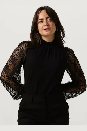 Jansen Amsterdam V107 Top With Lace Sleeves And Turtle Neck Blouses Dames -