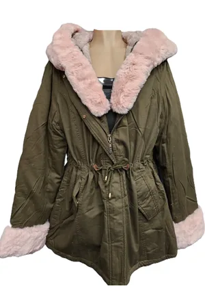 Merkloos Dilena fashion Parker jas katoen olive met roze faux fur dames