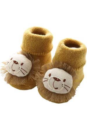 Merkloos Babysokken - sokjes leeuw - met anti-slip - 6-12 maanden - warme sokken