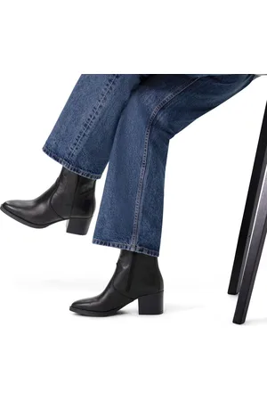 No Stress Dames - Zwarte leren enkellaarsjes met hak