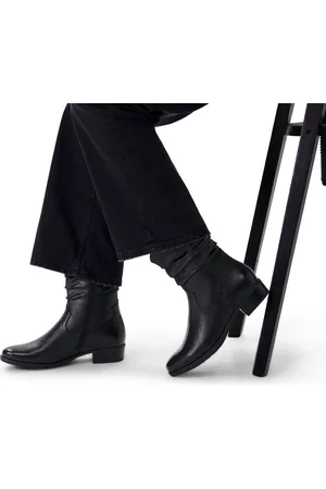 No Stress Dames - Zwarte leren enkellaarsjes met hak