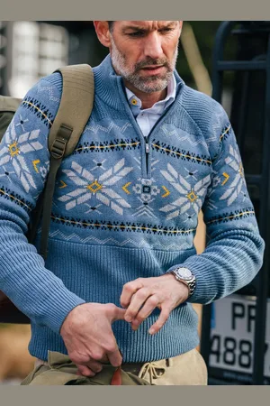 NZA NZA - Blauwe pullover met halve rits en gekleurd motief