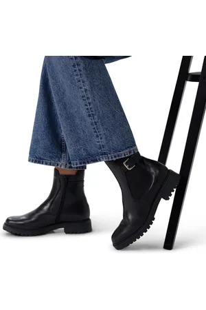 No Stress Dames - Zwarte leren chelsea boots met gesp