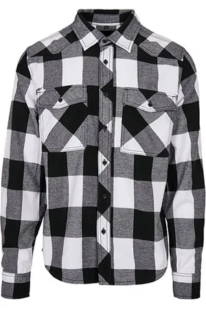 Build Your Brand Flanel Checked Overhemd met borstzakken Black/White - 5XL
