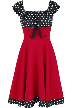 Belsira Schulterfreies Swing-Kleid Medium-lengte jurk zwart-rood-wit S Dames