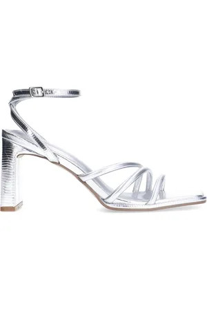 Sacha Dames - Zilveren metallic sandalen met hak