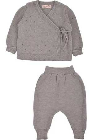 Merkloos Minora Newborn Baby Kleding Set - Babykleding Jongens en Meisjes - 2 Delig pakje -Winterbroek en trui- 1/3 Maanden- Kraamcadeau - Babyshower-Newborn overalls winter- Grijs-Sinterklaas cadeautjes