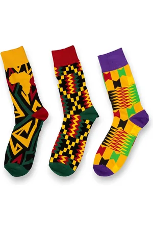 Merkloos Afrikaanse sokken / Afro sokken / Kente print - Set van 3 paar - Afrika print kousen / Vrolijke sokken
