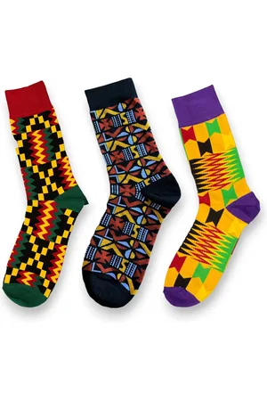 Merkloos Afrikaanse sokken / Afro sokken / Kente/Bogolan print - Set van 3 paar - Afrika print kousen / Vrolijke sokken